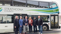 Strathcona County officials celebrate funding for the replacement of 25 buses.