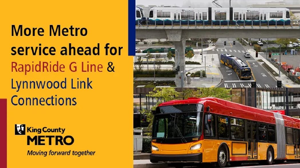 King County Metro service adjustments for RapidRideG Line and Lynnwood Link graphic.