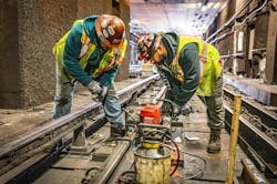 Crews performed track work on the Red Line. Crews performed track work on the Red Line.