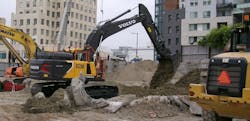 Skanska’s use of the zero-emissions equipment was among the first to pilot the Volvo excavator in North America. Skanska’s use of the zero-emissions equipment was among the first to pilot the Volvo excavator in North America.
