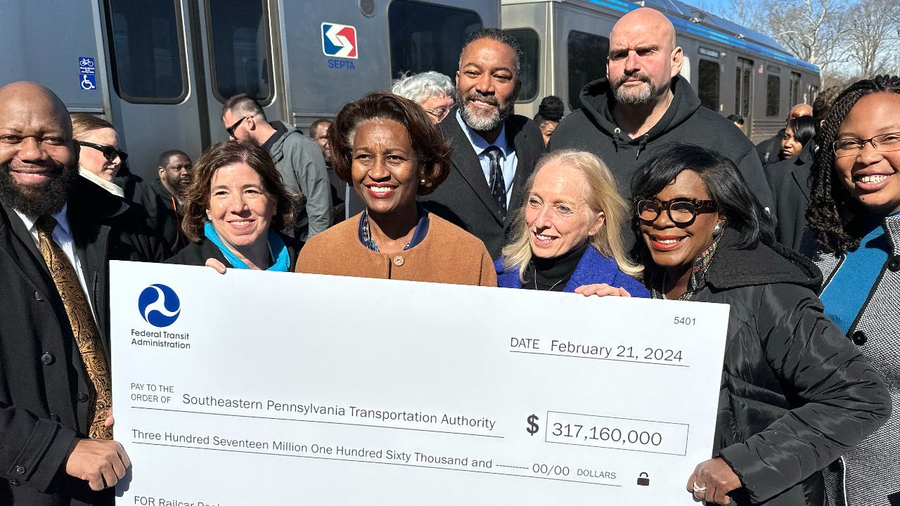 FTA Administrator Nuria Fernandez presenting the $317 million check in funding to SEPTA.