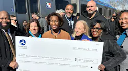 FTA Administrator Nuria Fernandez presenting the $317 million check in funding to SEPTA.