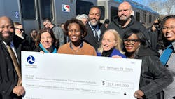 FTA Administrator Nuria Fernandez presenting the $317 million check in funding to SEPTA. FTA Administrator Nuria Fernandez presenting the $317 million check in funding to SEPTA.