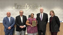 From left to right: TSA Acting Regional Security Director (Region 3) Tony Metcalf, IndyGo Board Chair Gregory Hahn, IndyGo Manager of Security Aletra Edison, IndyGo Director of Life Safety and Security Mark Emmons and IndyGo Interim President and CEO Jennifer Pyrz. From left to right: TSA Acting Regional Security Director (Region 3) Tony Metcalf, IndyGo Board Chair Gregory Hahn, IndyGo Manager of Security Aletra Edison, IndyGo Director of Life Safety and Security Mark Emmons and IndyGo Interim President and CEO Jennifer Pyrz.