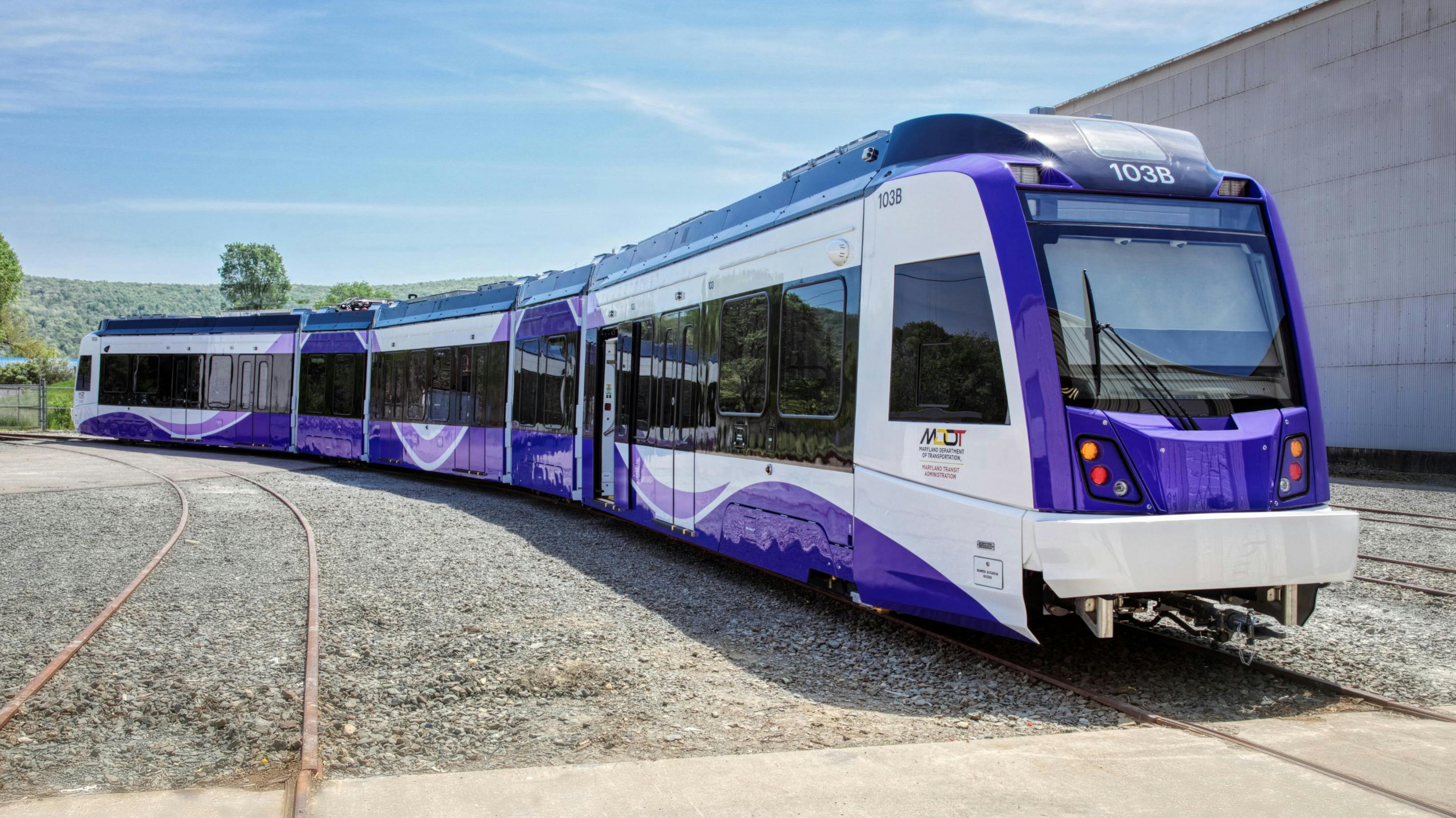 A file photo of a CAF-manufactured Purple Line train.