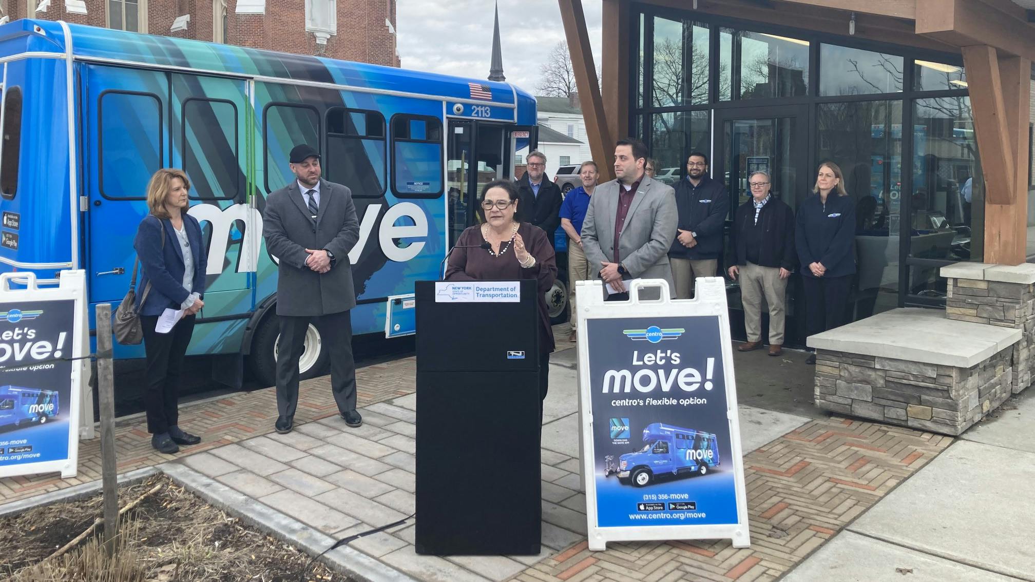 NYSDOT Commissioner Marie Therese⁩ Dominguez speaks at an event in Rome, N.Y., where a state investment of $1 million will support the largest upgrade of Centro's system in two decades.