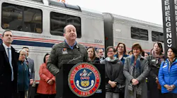 Colorado Gov. Jared Polis, Colorado leaders ride inspection train from Denver to Longmont, Colo.