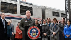 Colorado Gov. Jared Polis, Colorado leaders ride inspection train from Denver to Longmont, Colo. Colorado Gov. Jared Polis, Colorado leaders ride inspection train from Denver to Longmont, Colo.