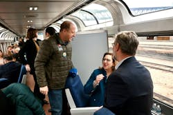 Colorado Gov. Jared Polis, Colorado leaders ride inspection train from Denver to Longmont, Colo. Colorado Gov. Jared Polis, Colorado leaders ride inspection train from Denver to Longmont, Colo.