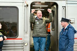 Colorado Gov. Jared Polis, Colorado leaders ride inspection train from Denver to Longmont, Colo. Colorado Gov. Jared Polis, Colorado leaders ride inspection train from Denver to Longmont, Colo.