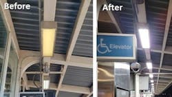 Platform lighting upgrades at CTA&apos;s Addison Red Line station as part of the Refresh &amp; Renew program.