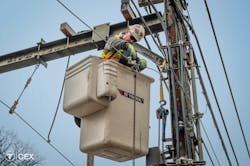 Crews performed overhead catenary wire work on the Green Line during the shutdown. The overhead wires provide power to the Green Line trolleys. Crews performed overhead catenary wire work on the Green Line during the shutdown. The overhead wires provide power to the Green Line trolleys.