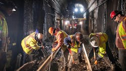 Crews performed track work in the underground tunnel of the Green Line. Crews performed track work in the underground tunnel of the Green Line.