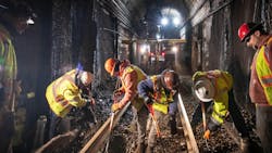 Crews performed track work in the underground tunnel of the Green Line.