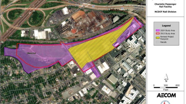 ​Revised design plans for the Charlotte Passenger Rail Facility in South End, N.C.. that does not cross Summit Avenue.