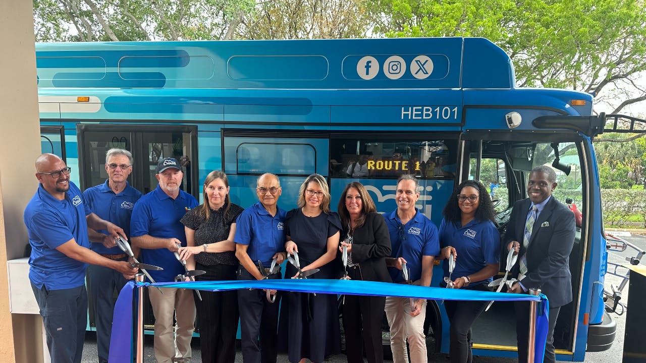 City of Hallandale Beach, Fla., launches all-electric bus fleet.