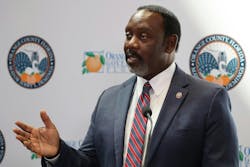Orange County Mayor Jerry L. Demings holds a press conference to talk about the transportation sales tax initiative, at the Orange County Administration Building, on Tuesday, April 16, 2024.