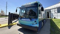 IndyGo unveils 60-foot electric buses for future Purple Line BRT route.