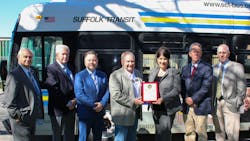 Marisa Maola, TSA regional security director, Surface Region 1, presents the Gold Standard Award to John Corr, CEO, EBT Inc. Joining in the award presentation were (left to right): David DelSanto, TSA surface inspector (JFK); Tim Flood, executive vice president, EBT Inc.; James Rogan, director of safety and training, EBT Inc.; Stephen Collins, TSA surface inspector (JFK) and Kevin Hoban, TSA regional security Inspector, Surface Region 1. Marisa Maola, TSA regional security director, Surface Region 1, presents the Gold Standard Award to John Corr, CEO, EBT Inc. Joining in the award presentation were (left to right): David DelSanto, TSA surface inspector (JFK); Tim Flood, executive vice president, EBT Inc.; James Rogan, director of safety and training, EBT Inc.; Stephen Collins, TSA surface inspector (JFK) and Kevin Hoban, TSA regional security Inspector, Surface Region 1.