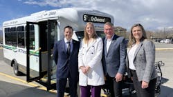 Left to right: Via Transportation Canada Manager Rob Bryans, BC Transit President and CEO Erinn Pinkerton, city of Kelowna Mayor Tom Dyas and BC Transit Vice President of Strategy and Public Affairs Christy Harrold.