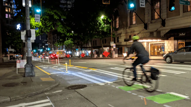 Seattle, Wash.'s, 4th Ave. at night.