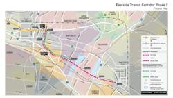 A map of the Eastside Transit Corridor Phase 2 project.