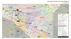 A map of the Eastside Transit Corridor Phase 2 project.