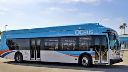 An OCTA battery-electric bus. An OCTA battery-electric bus.
