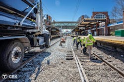 Crews performed track and tie replacement work along the Blue Line at Wood Island station. Crews performed track and tie replacement work along the Blue Line at Wood Island station.