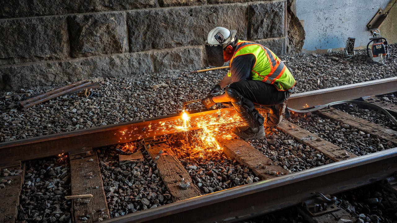 Crews worked in critical track areas during the April Blue Line diversion.
