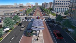 A rendering of the VIA Metropolitan Transit's rapid transit project known as the Green Line. A rendering of the VIA Metropolitan Transit's rapid transit project known as the Green Line.