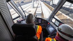 Testing a light rail vehicle on the Finch West LRT..