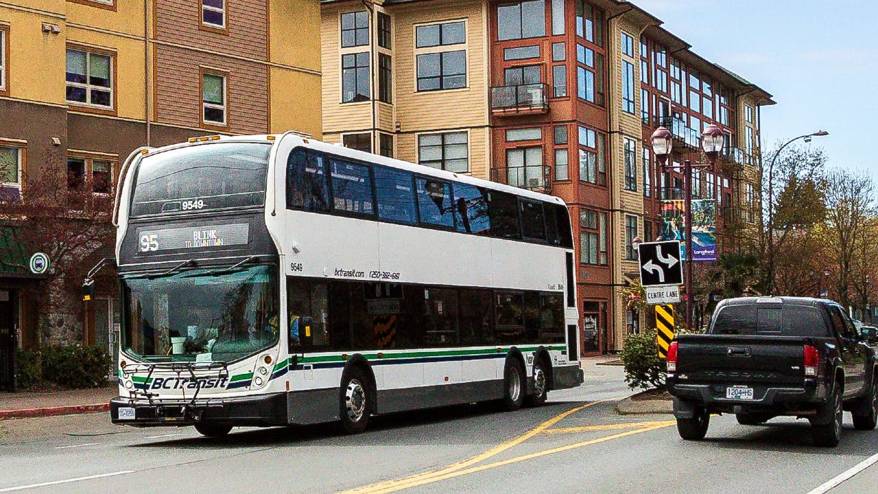A BC Transit double decker bus.