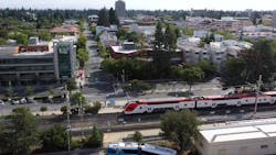 Upon the substantial completion of all major construction for the Caltrain electrification project, the agency conducted a successful test of eight trains running simultaneously on the corridor. Upon the substantial completion of all major construction for the Caltrain electrification project, the agency conducted a successful test of eight trains running simultaneously on the corridor.
