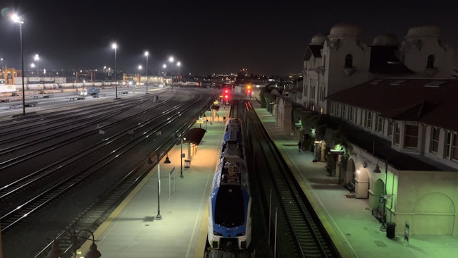 The first hydrogen-powered FLIRT H2 passenger train has arrived at the San Bernardino Depot Train Station.