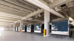 One of the design innovations is the retractable platform to reach the bus rooftops, where batteries are charged, which allows maintenance staff to step directly onto and off of the roof.
