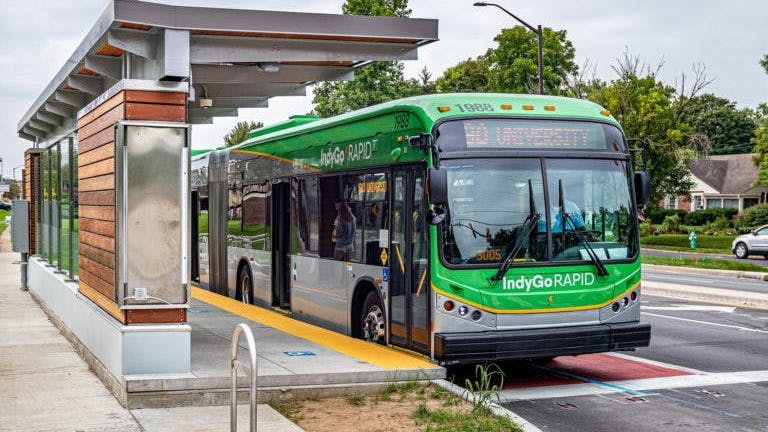 Inductive charging station construction work begins at IndyGo Carson Transit Center.