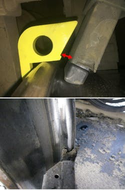 Figure 5. Examples of misaligned on-board flange lubrication. Figure 5. Examples of misaligned on-board flange lubrication.