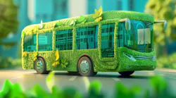 The introduction of an ecofriendly bus that filters pollution as it travels is revolutionizing public transportation and urban air quality HUD icon of green transportation.