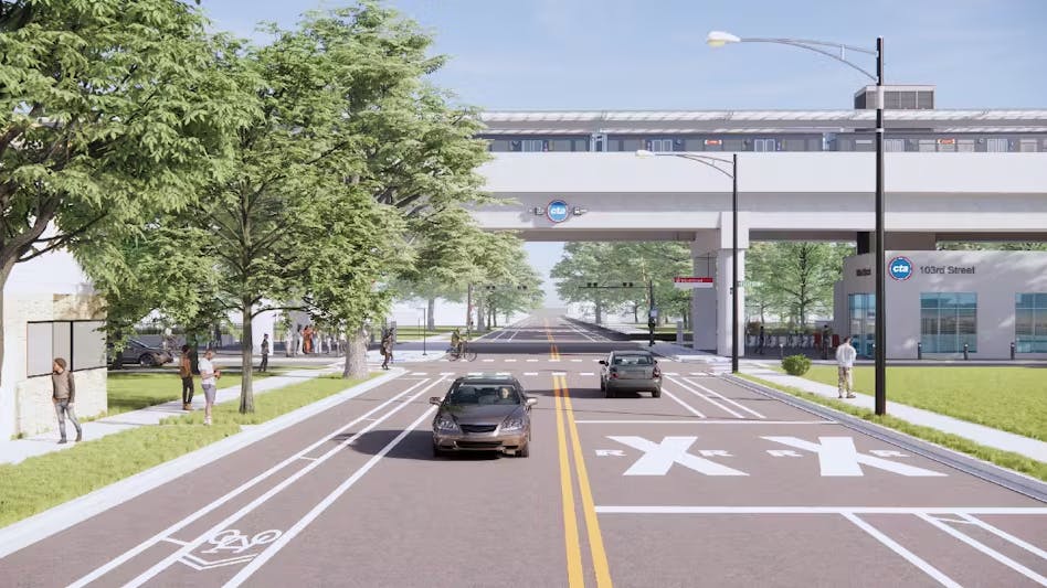 A rending of the CTA's RLE 103 St. Station East View..