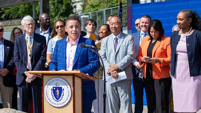 MassDOT celebrates $54 million plan to bring battery-electric train service to Fairmount Commuter Line.