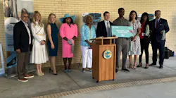 Left to right: Belle Glade Vice Mayor Joquin Almazan, Palm Beach Gardens Mayor Chelsea Reed, Palm Beach TPA Executive Director Valerie Neilson, Palm Tran Service Board Chair Carmencita Mitchell, Palm Beach County Administrator Verdenia C. Baker, Assistant Administrator Todd J. Bonlarron, Top Rider John Harris, Palm Beach County Commissioner Marci Woodward, Palm Beach School Board Member Marcia Andrew and Palm Tran Executive Director Ivan Maldanado.