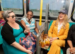 Takeata King Pang, Joanna Joseph and Palm Beach Gardens Mayor Chelsea Reed riding on Palm Tran bus. Takeata King Pang, Joanna Joseph and Palm Beach Gardens Mayor Chelsea Reed riding on Palm Tran bus.