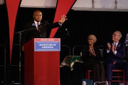 TriMet General Manager Sam Desue Jr. thanks partners at the A Better Red official opening ceremony in Hillsboro on Aug. 28, 2024. TriMet General Manager Sam Desue Jr. thanks partners at the A Better Red official opening ceremony in Hillsboro on Aug. 28, 2024.