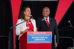 FTA Acting Administrator Veronica Vanterpool and TriMet General Manager Sam Desue Jr. at the A Better Red official opening ceremony on Aug. 28, 2024. FTA Acting Administrator Veronica Vanterpool and TriMet General Manager Sam Desue Jr. at the A Better Red official opening ceremony on Aug. 28, 2024.