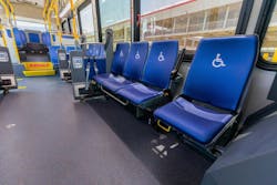 Other features include USB charging ports, three wheelchair securement areas, and more space for ADA patrons. Other features include USB charging ports, three wheelchair securement areas, and more space for ADA patrons.