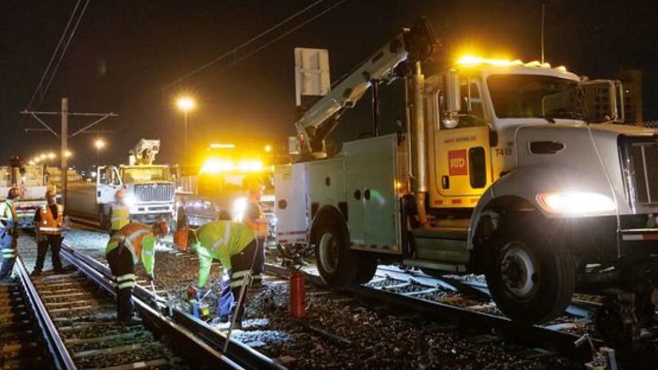 Denver RTD crews working overnight to expedite rail repairs along Southeast Corridor.