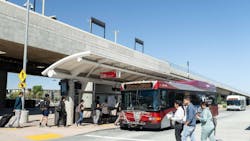 Residents getting on a Santa Clara VTA bus. Residents getting on a Santa Clara VTA bus.