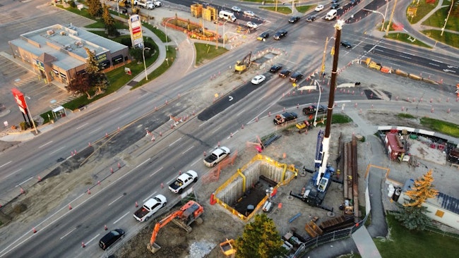 Early work construction on the Capital Line LRT Extension project at 23 Ave. and 11 St. intersection.