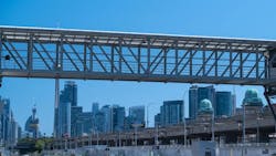 Metrolinx has opened a new pedestrian bridge across the rail corridor that will keep people moving during Ontario Line construction. Metrolinx has opened a new pedestrian bridge across the rail corridor that will keep people moving during Ontario Line construction.